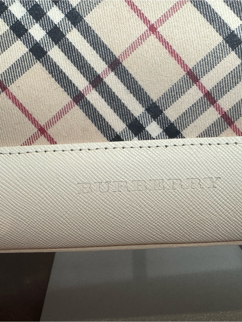 Beige Check Satchel with Cream Leather Trim - Picture 3 of 16